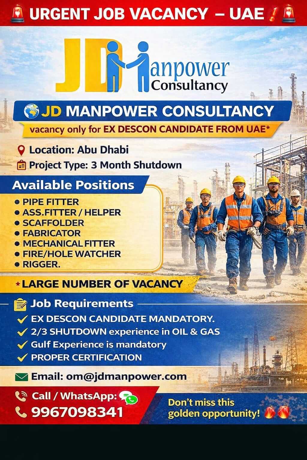 URGENT JOB VACANCY – UAE