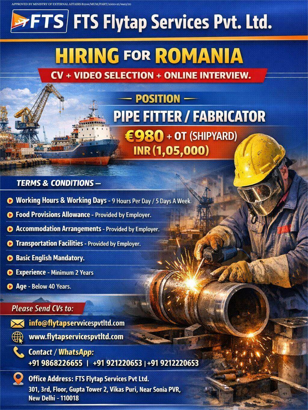 Hiring for Romania – Pipe Fitter / Fabricator | Europe Job Opportunity