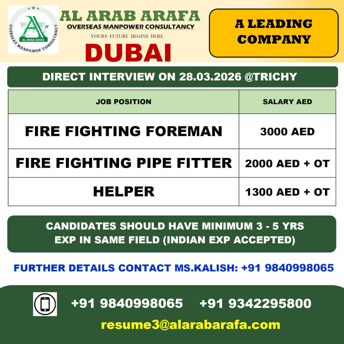 DIRECT INTERVIEW ON 28.03.2026 @TRICHY