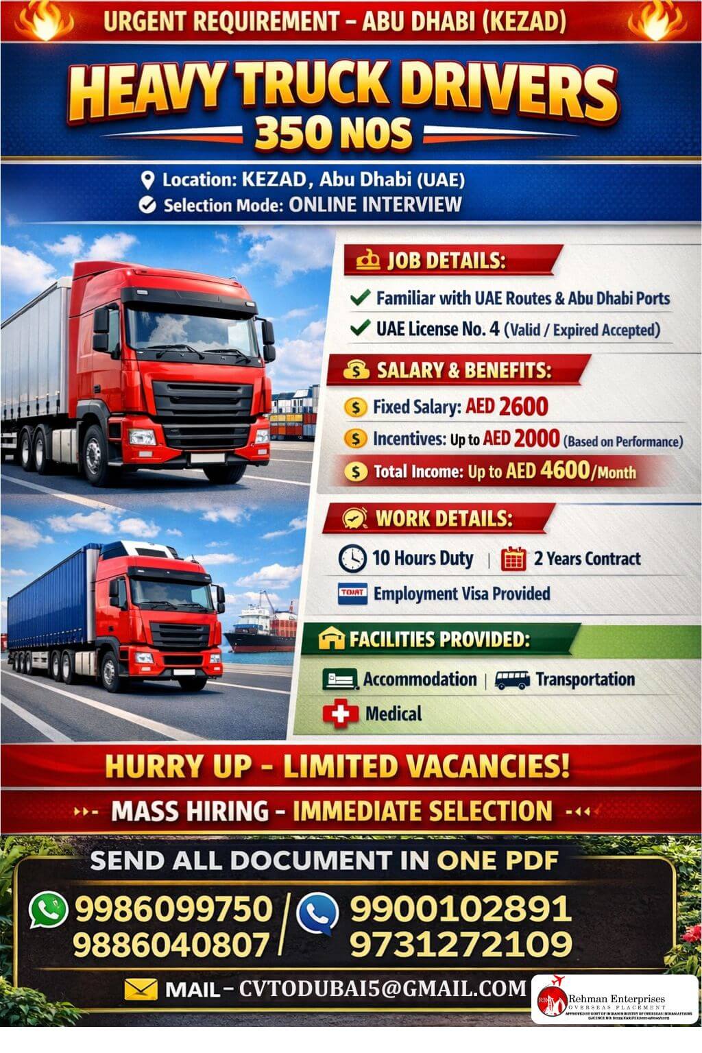 URGENT REQUIRED HEAVY TRUCK DRIVERS FOR ABU DHABI