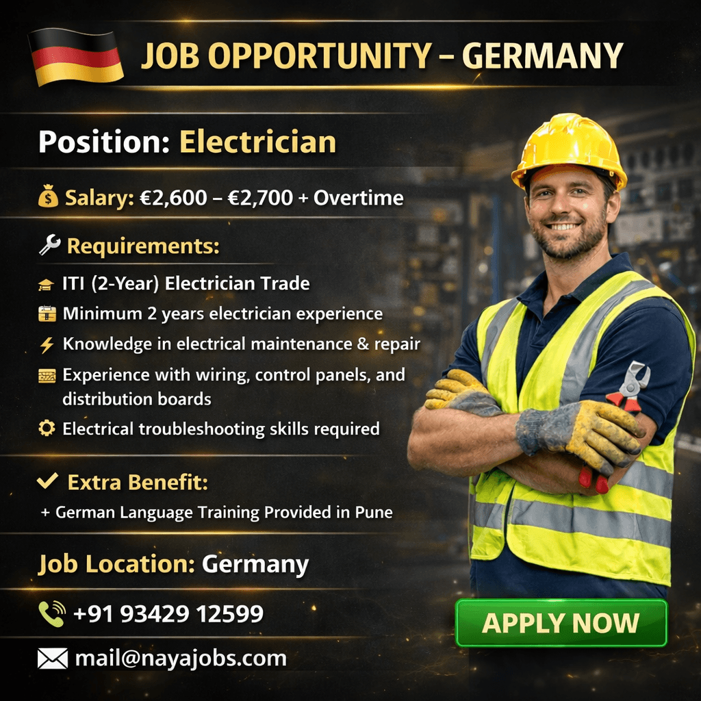 URGENT REQUIREMENT FOR ELECTRICIAN JOB IN GERMANY