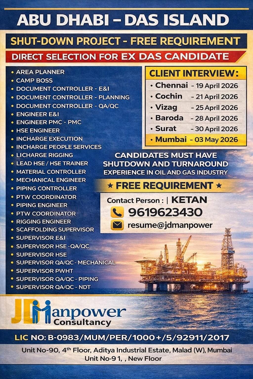 Urgent Requirement For UAE - ADGAS SHUTDOWN Urgent Requirement For UAE - ADGAS SHUTDOWN