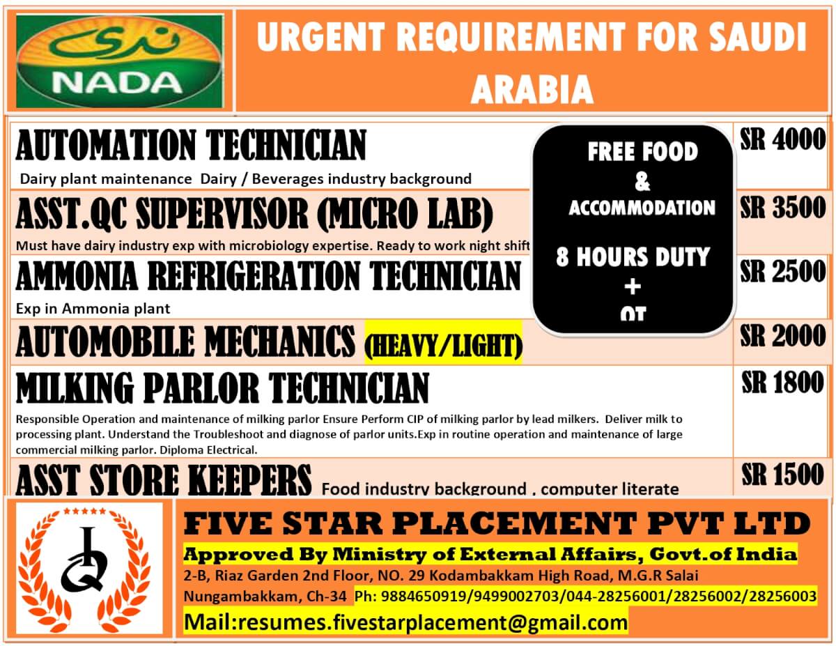 URGENT REQUIREMENT FOR SAUDI ARABIA