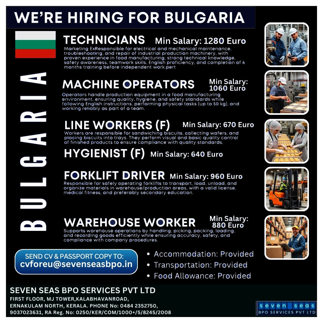 Urgent Vacancies in BULGARIA (Schengen country) Urgent Vacancies in BULGARIA (Schengen country)