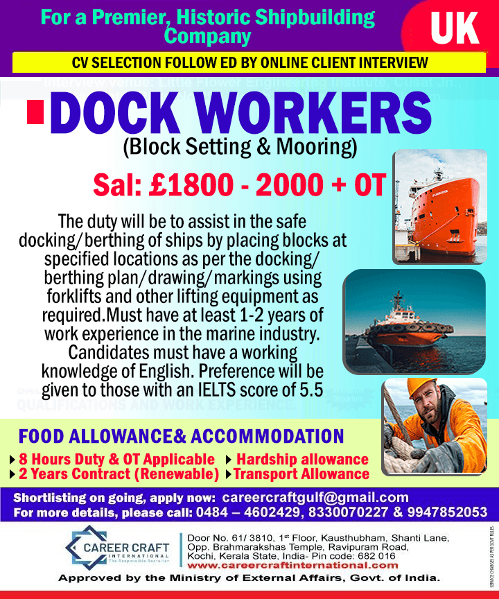 Urgent requirement of Dock Worker for Britain - Urgent requirement of Dock Worker for Britain -