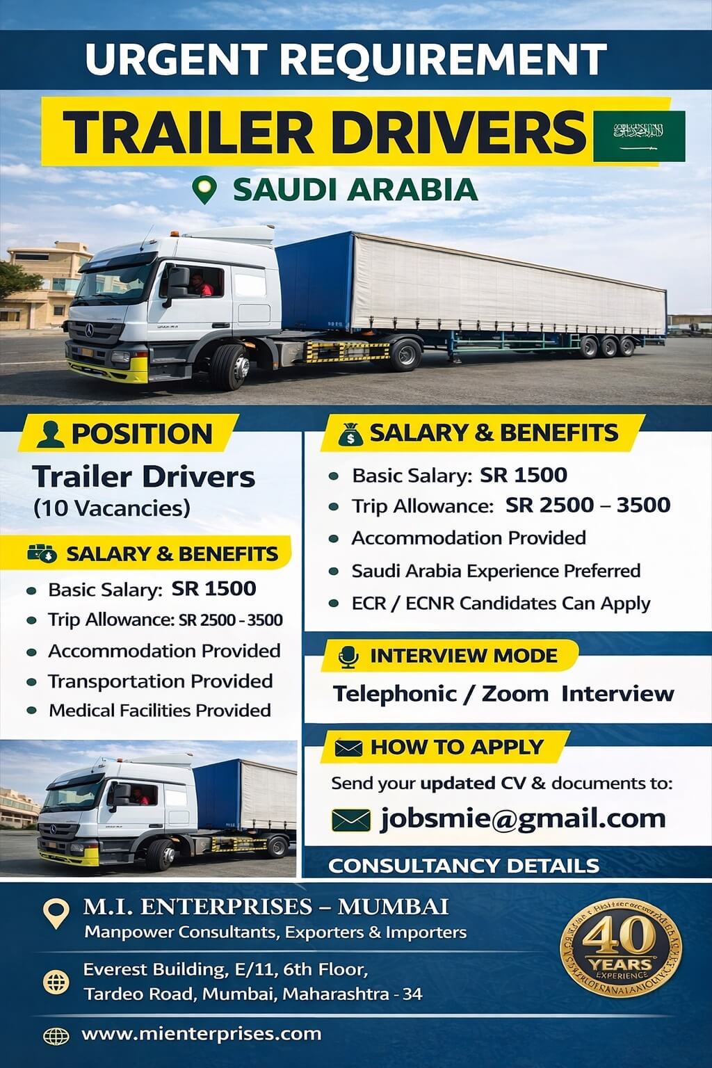 URGENT REQUIREMENT – TRAILER DRIVERS