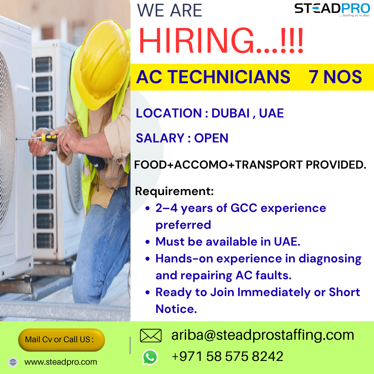 Hiring Ac Technician Locally available In Dubai Hiring Ac Technician Locally available In Dubai