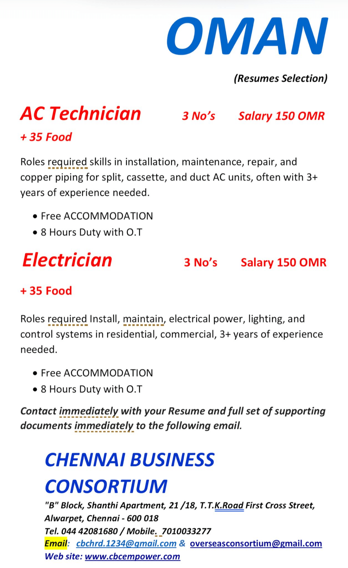 ELECTRICIANS & A/C TECHNICIANS ELECTRICIANS & A/C TECHNICIANS