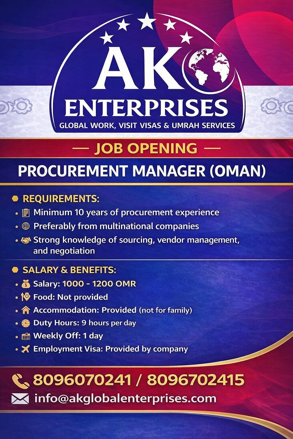 Job Opening – Procurement Manager (Oman)