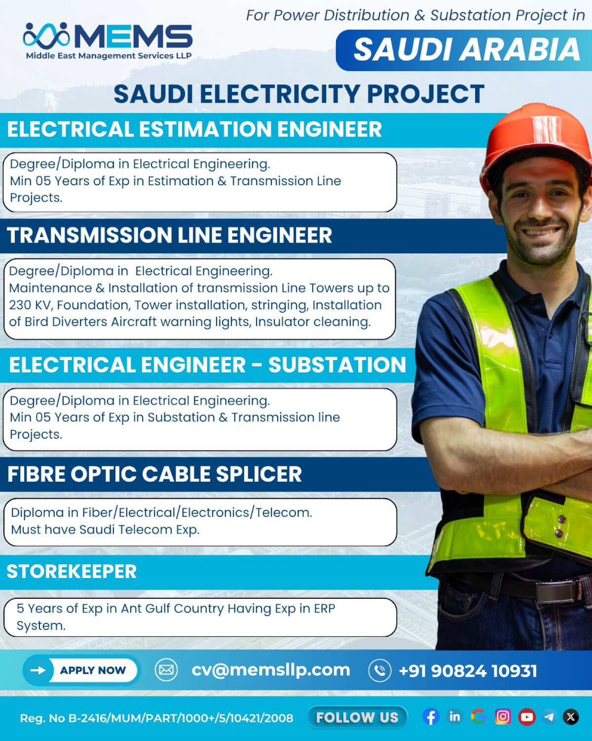 We are hiring for Power Distribution & Substation Project in Saudi Arabia We are hiring for Power Distribution & Substation Project in Saudi Arabia