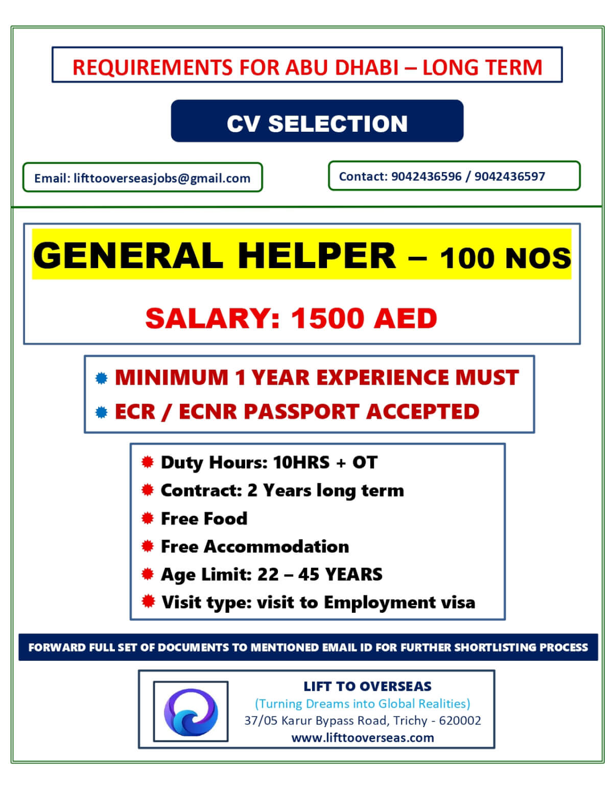 GENERAL HELPER (MINIMUM1 YEAR EXPERIENCE MUST)