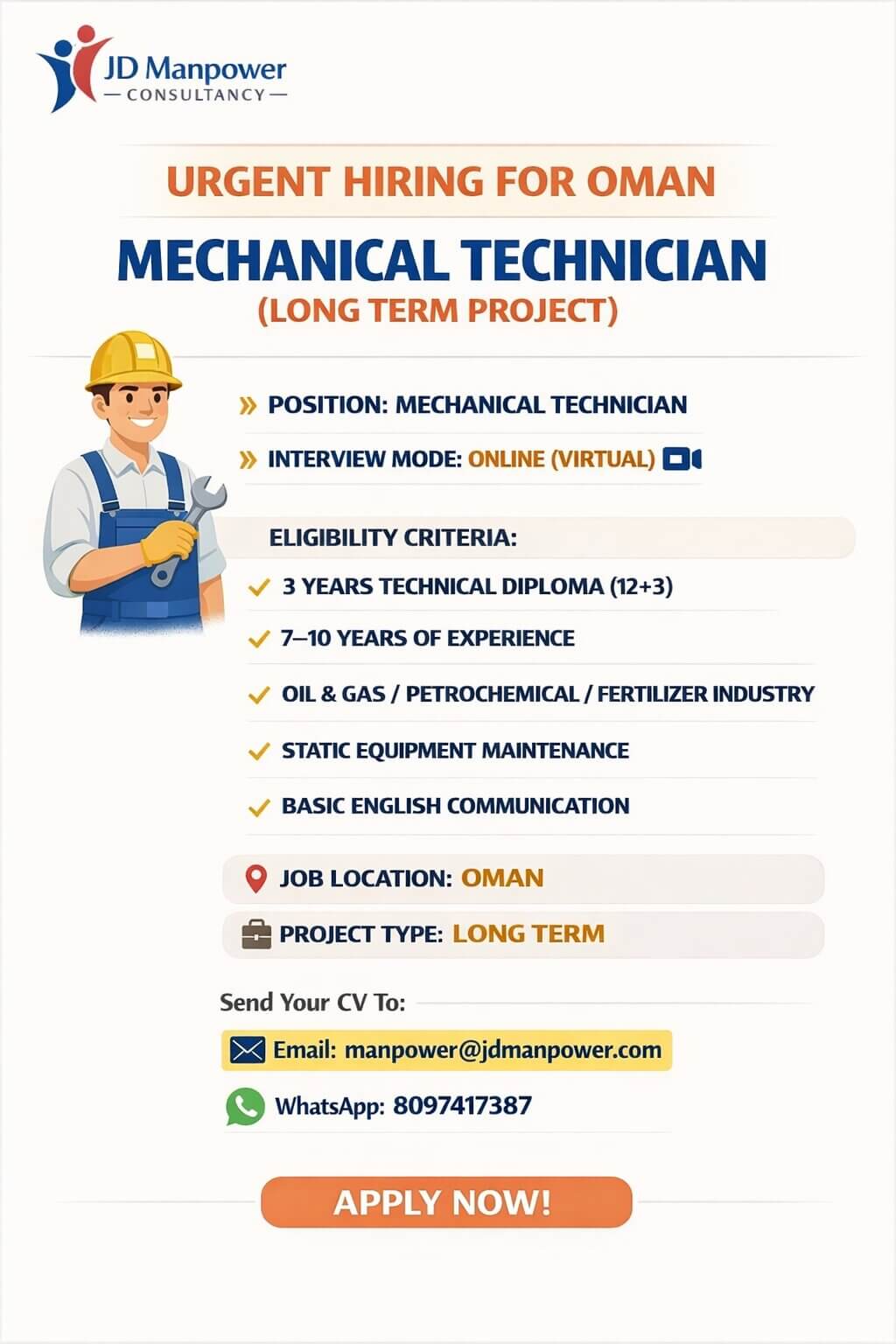 Urgent Hiring for Oman –(Long Term Project)