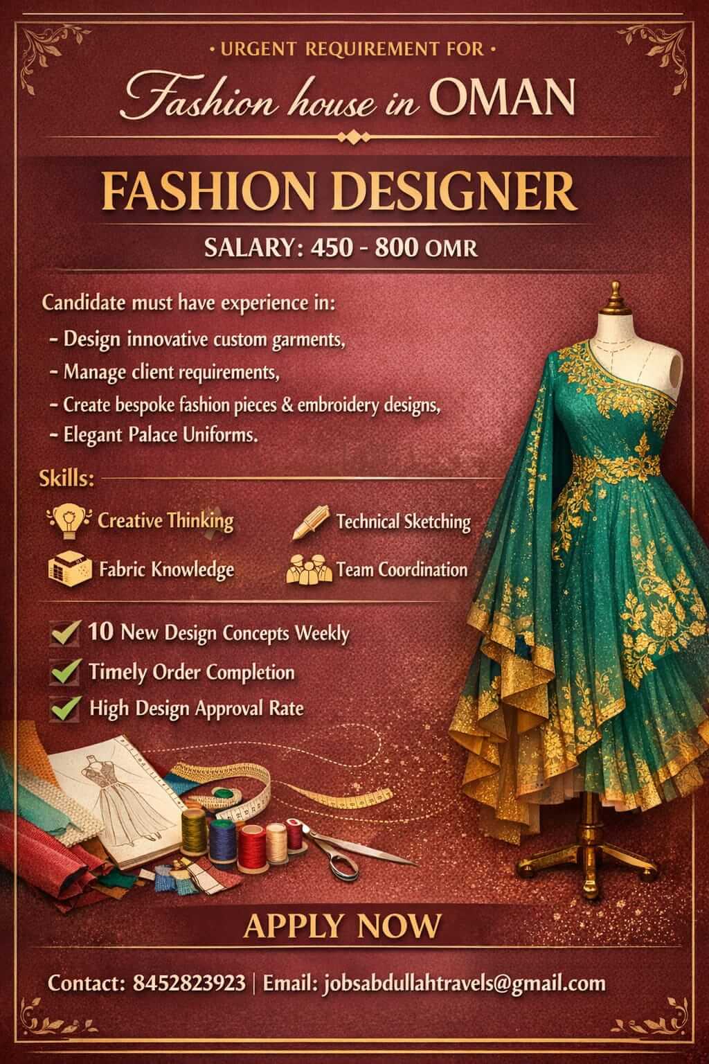 URGENT REQUIREMENT FOR. Fashion house in OMAN URGENT REQUIREMENT FOR. Fashion house in OMAN