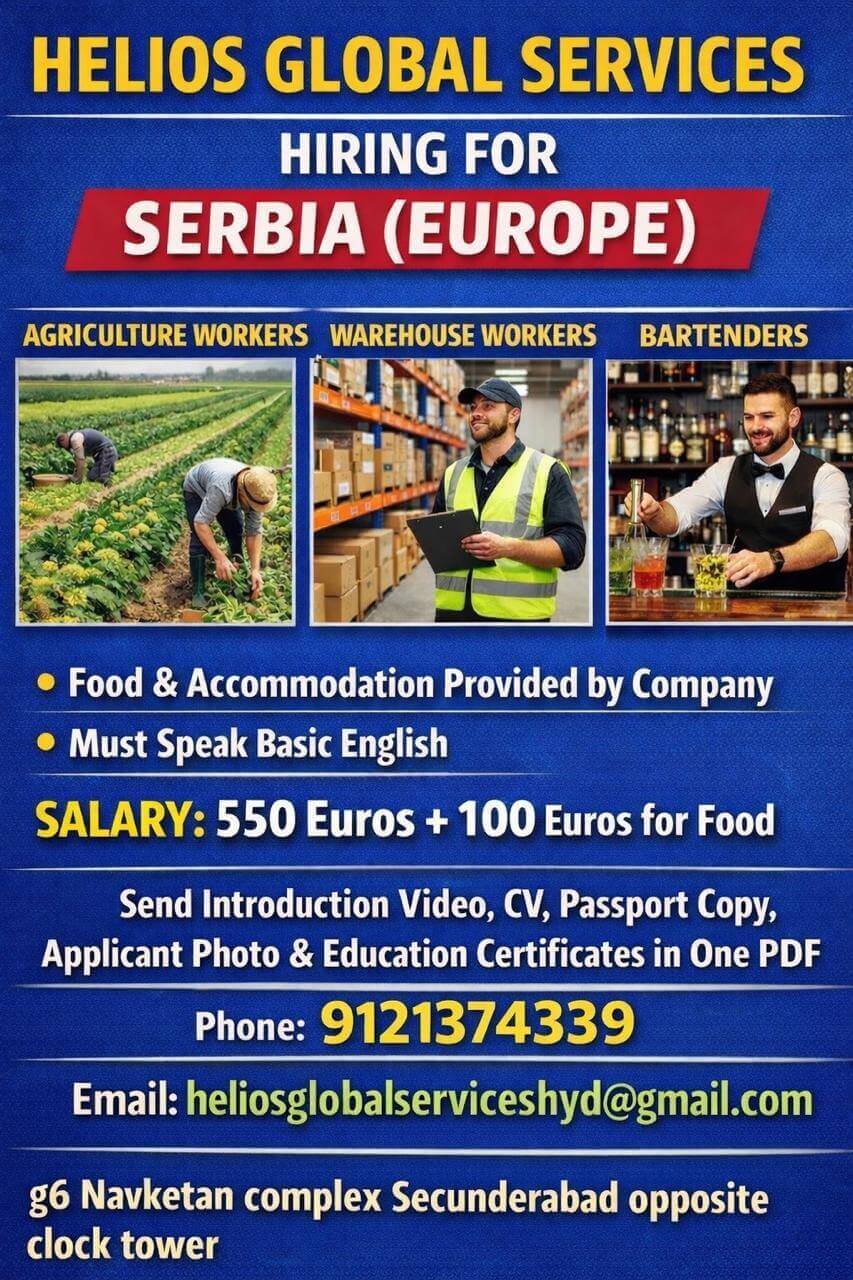 SERBIA ( EUROPE JOBS)  HIRING BARTENDERS ,AGRICULTURE WORKERS ,WAREHOUSE WORKERS