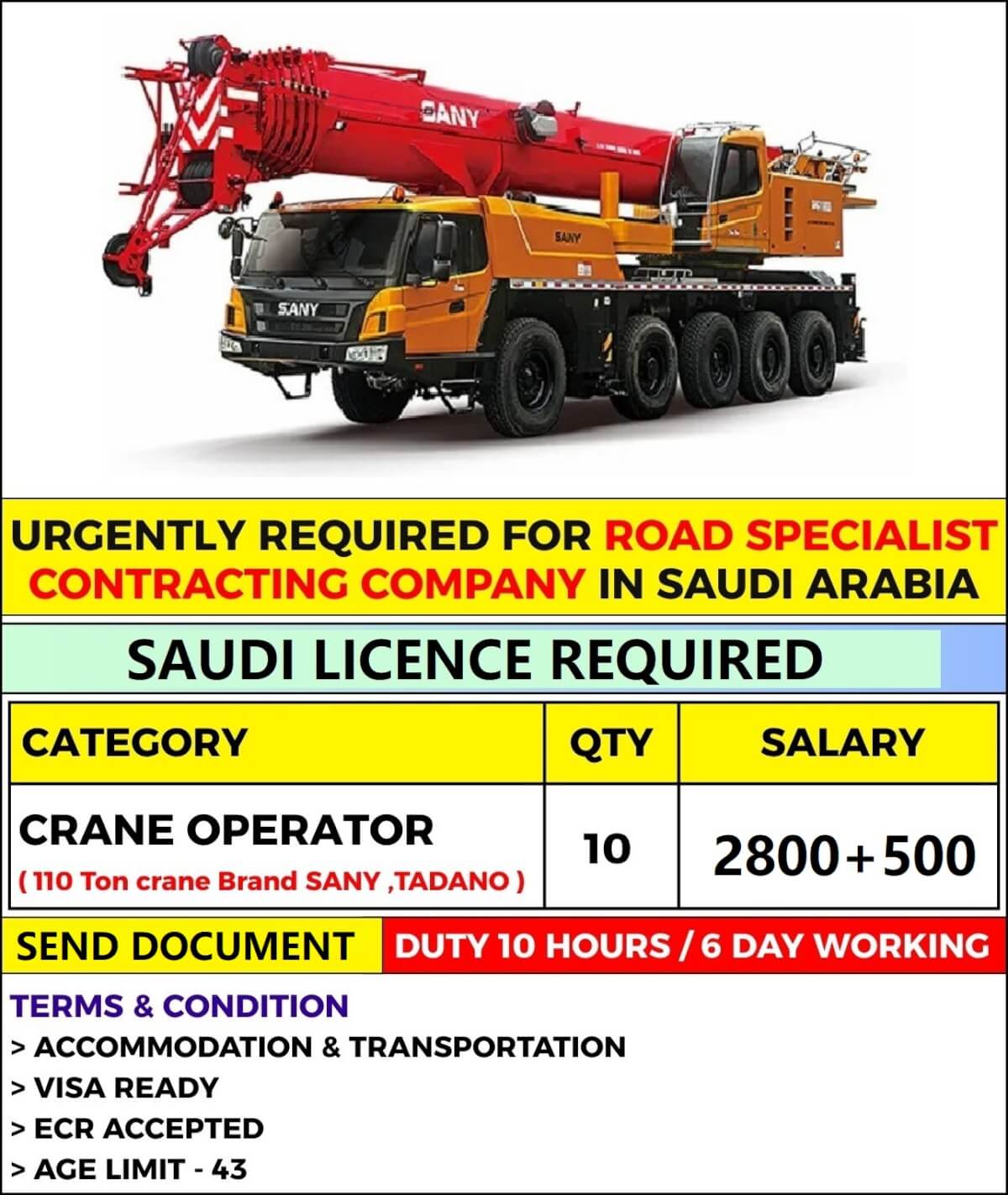 URGENTLY REQUIRED FOR ROAD SPECIALIST CONTRACTING COMPANY IN SAUDI ARABIA URGENTLY REQUIRED FOR ROAD SPECIALIST CONTRACTING COMPANY IN SAUDI ARABIA