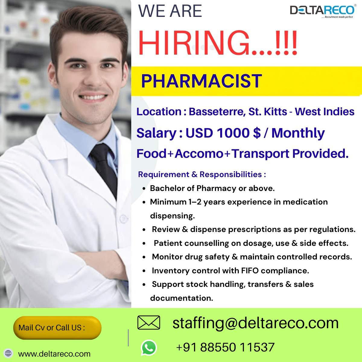 Hiring Pharmacist for West indies Hiring Pharmacist for West indies