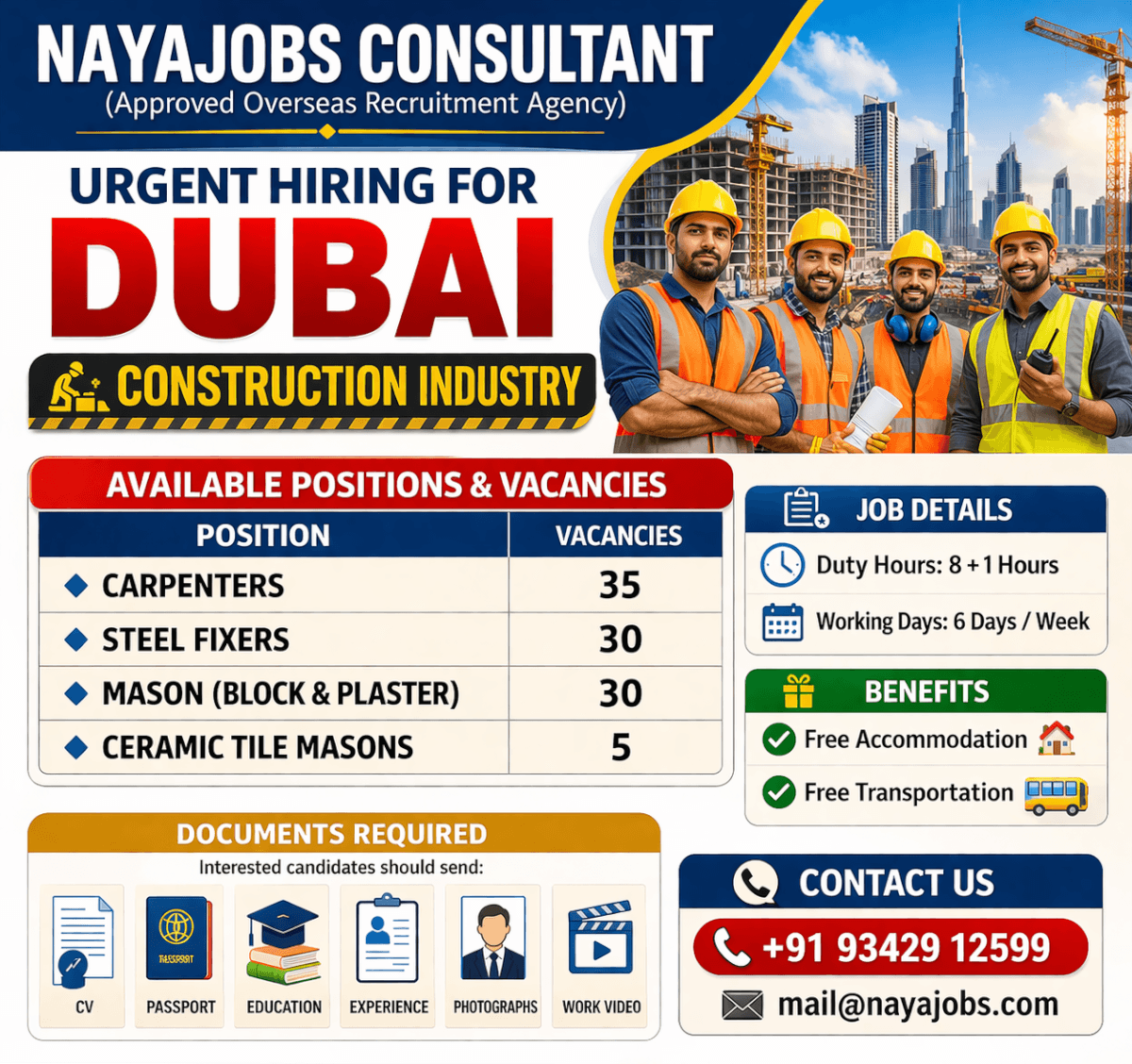 URGENT HIRING – DUBAI Construction Industry