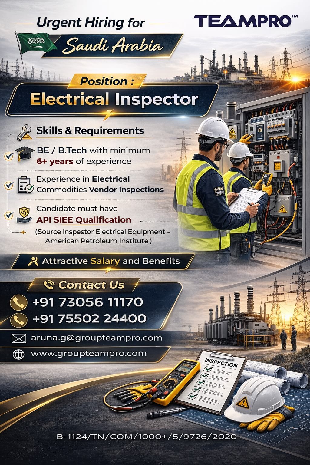 ? **Urgent Hiring – Electrical Inspector | Saudi Arabia**  We are looking for experienced professionals for the position of **Electrical Inspector** for a leading project in **Saudi Arabia**.