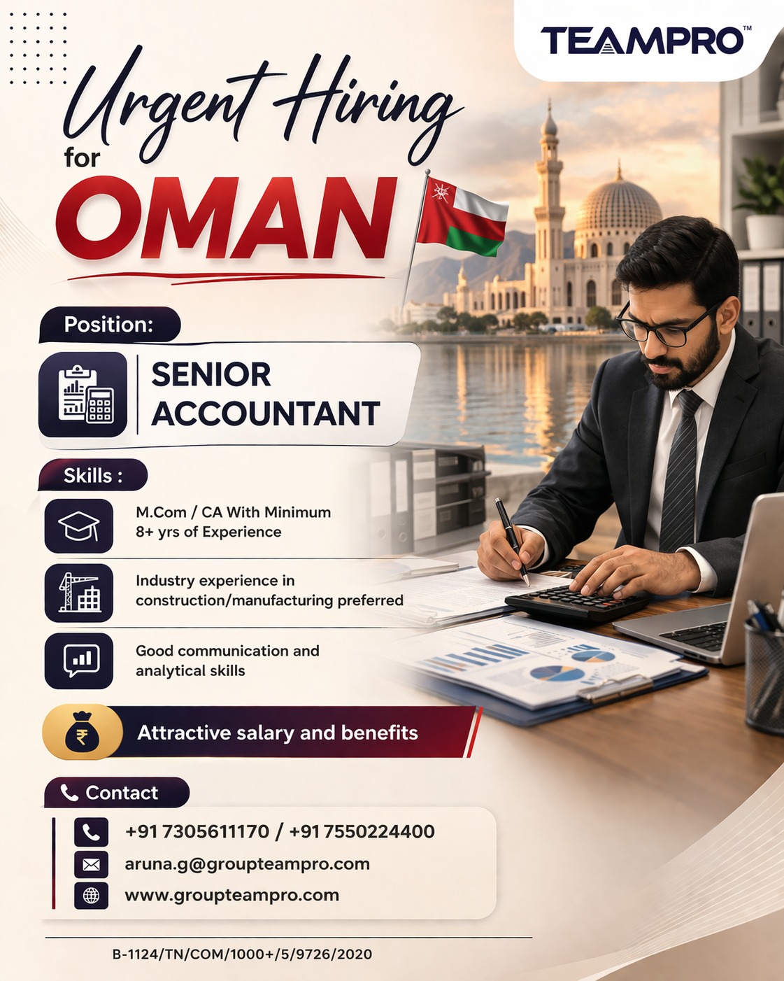 ? Urgent Hiring – Senior Accountant | Oman  We are looking for an experienced Senior Accountant for a reputed organization in Oman.