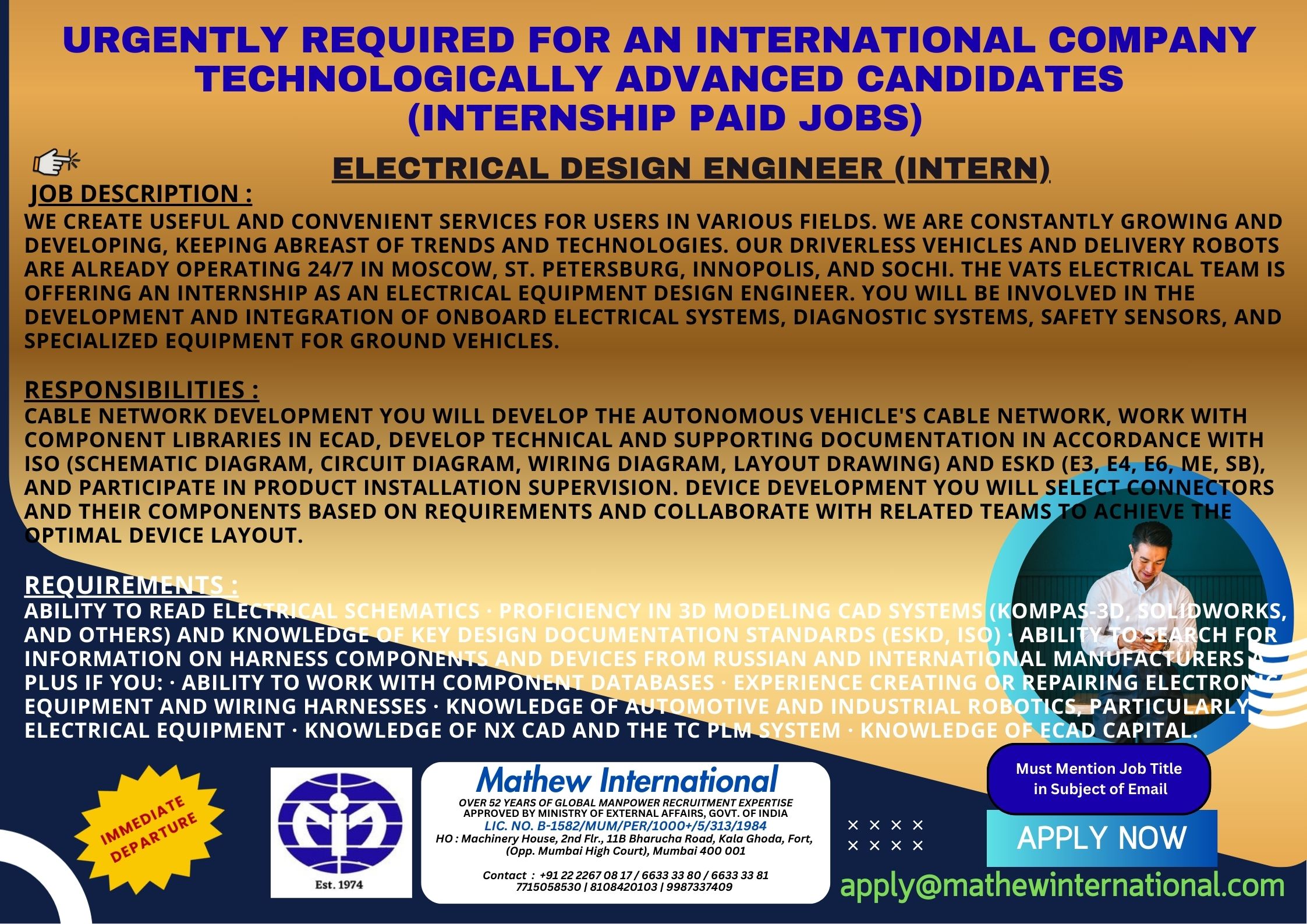 11 - URGENTLY REQUIRED FOR AN INTERNATIONAL COMPANY - TECHNOLOGICALLY ADVANCED CANDIDATES (internship paid jobs)