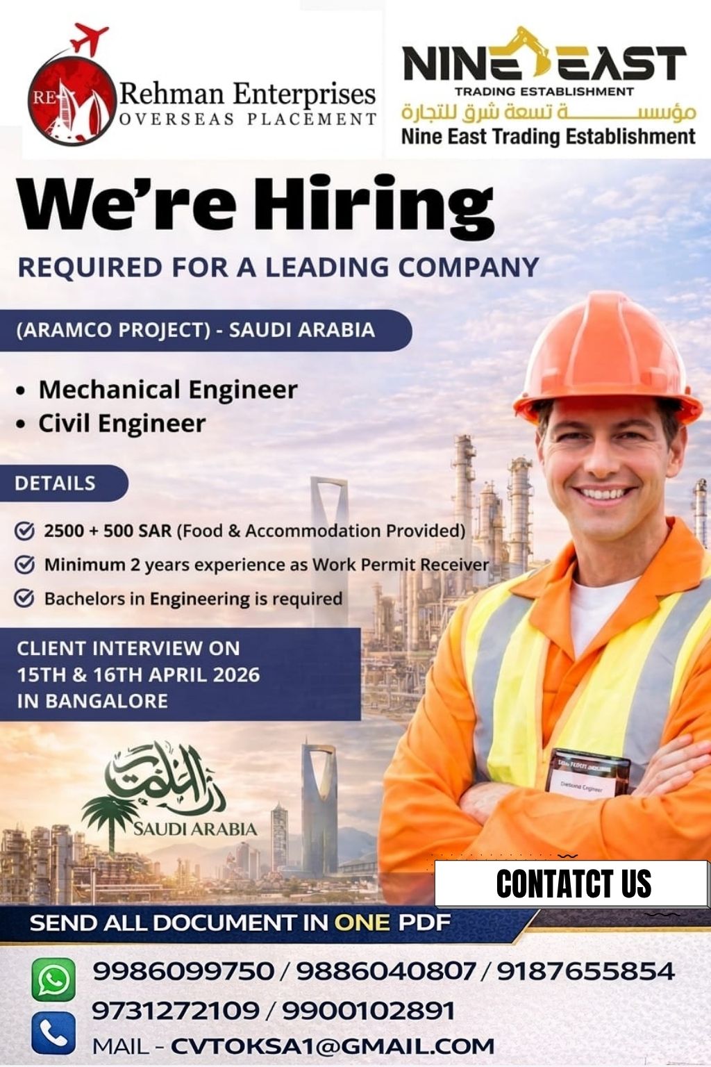 REQUIRED FOR A LEADING NINE EAST COMPANY IN SAUDI ARABIA