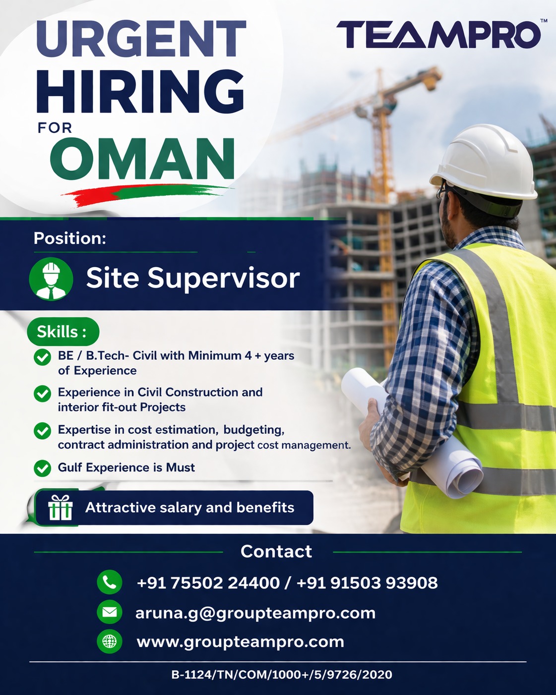 ? Urgent Hiring – Site Supervisor | Oman  We are looking for an experienced Site Supervisor for civil construction projects in Oman.