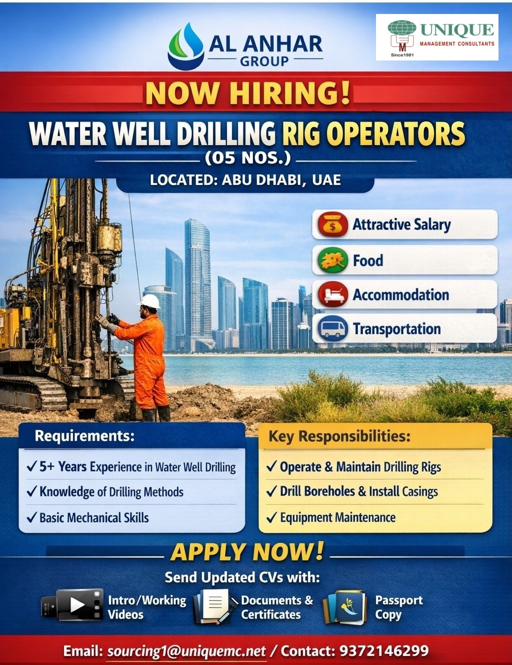 Require Urgently Water Well Drilling Rig Operators For Abu Dhabi