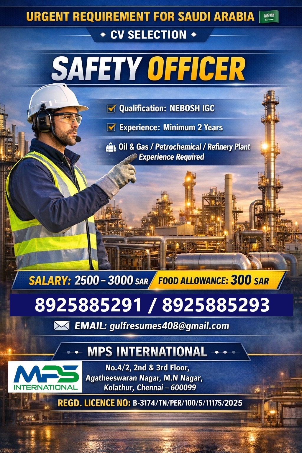 URGENT REQUIREMENT FOR SAUDI ARABIA CV SELECTION