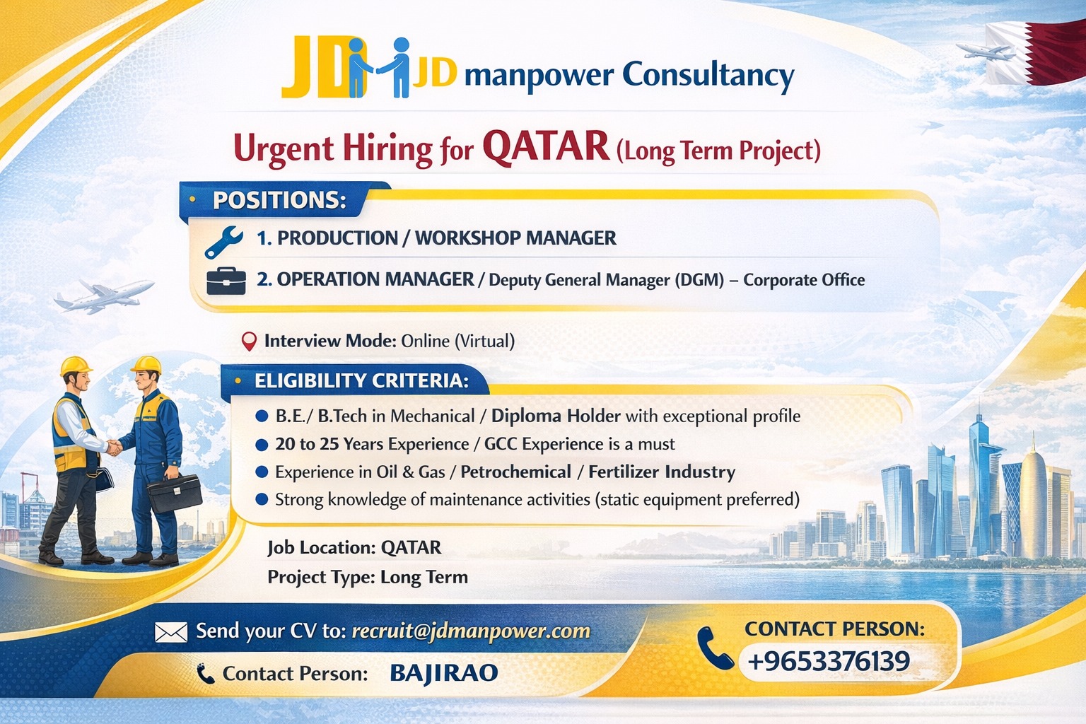URGENT HIRING FOR QATAR LONG TERM PROJECT