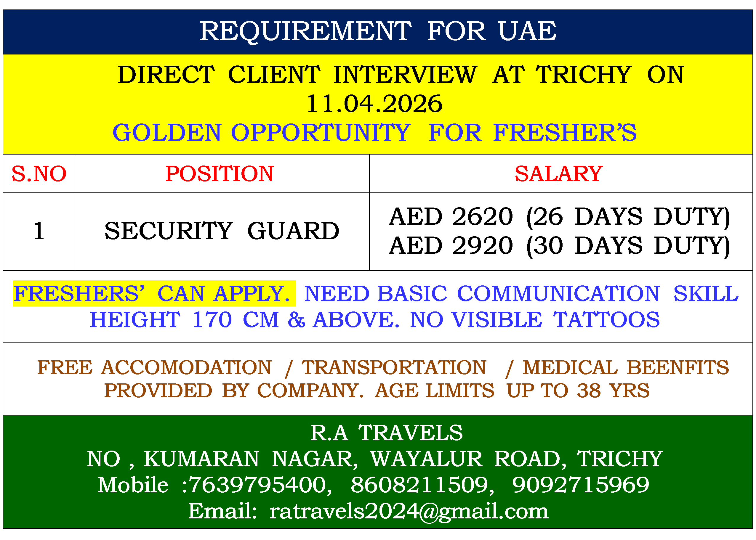 REQUIREMENT FOR UAE