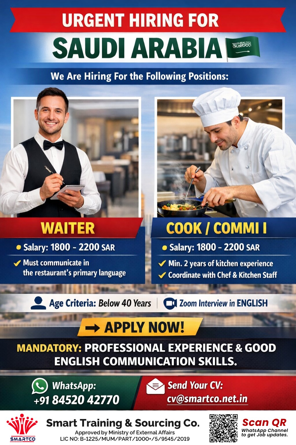 URGENT HIRING FOR SAUDI ARABIA We Are Hiring For the Following Positions: