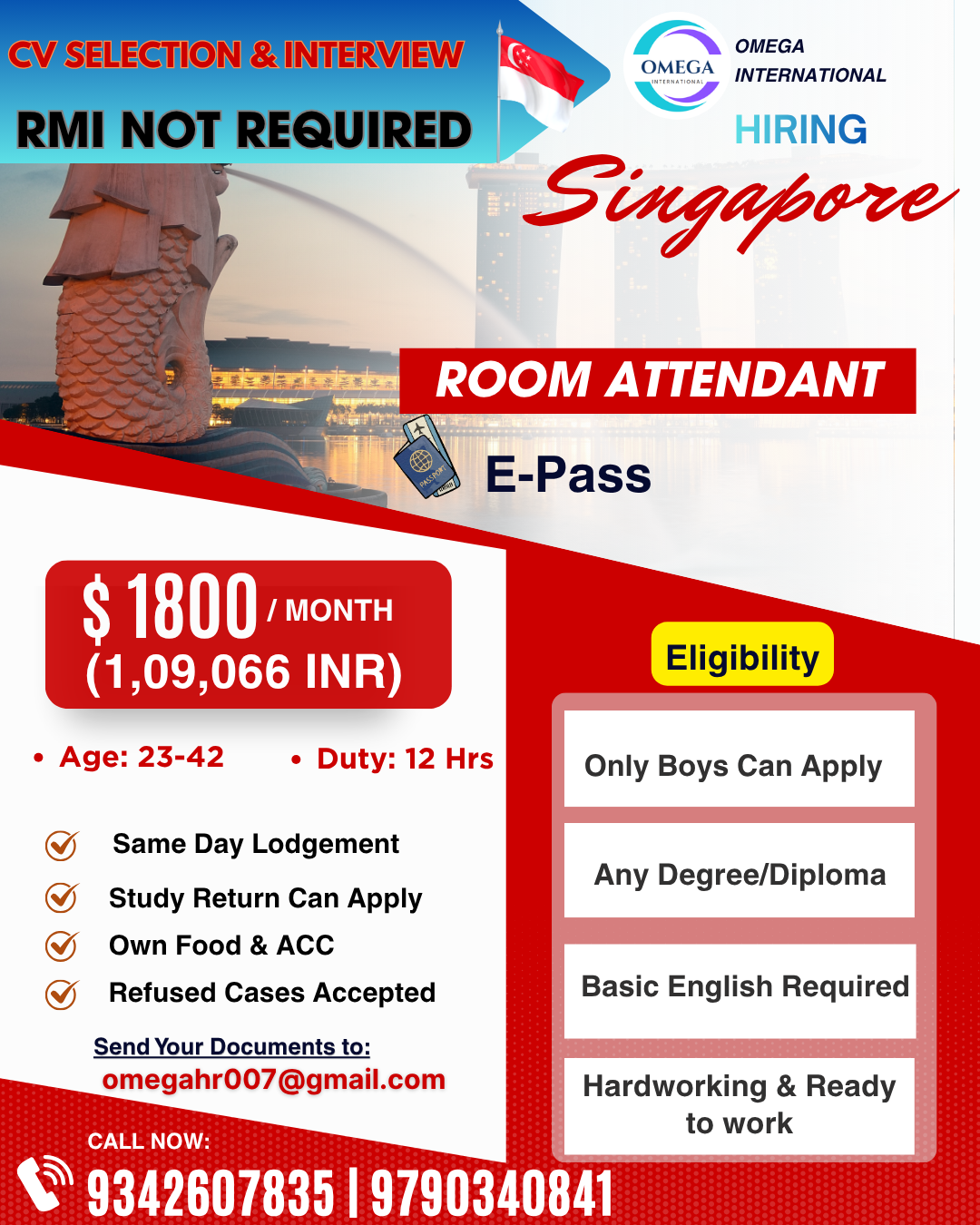 REQUIREMENT FOR SINGAPORE
