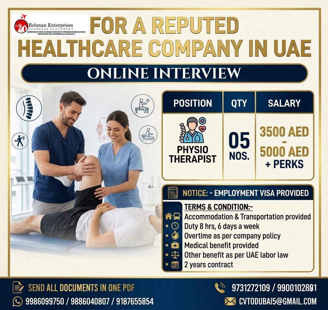 REQUIRED FOR A REPUTED HEALTHCARE COMPANY IN UAE-PHYSIO THERAPIST-NOS-5