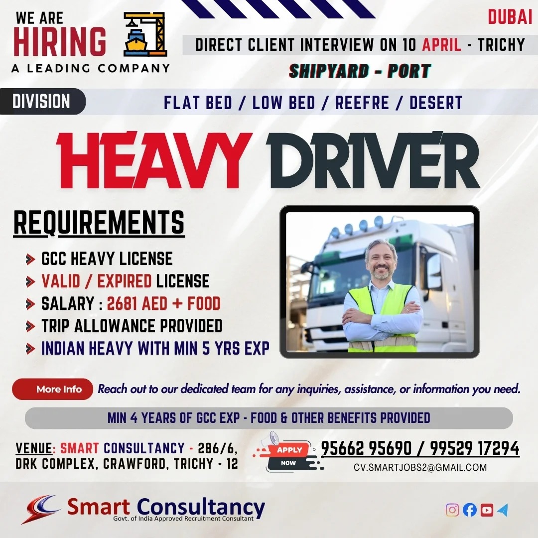 ? URGENT HIRING – HEAVY DRIVERS (UAE) ?? ? Direct Client Interview – 10th April | Trichy