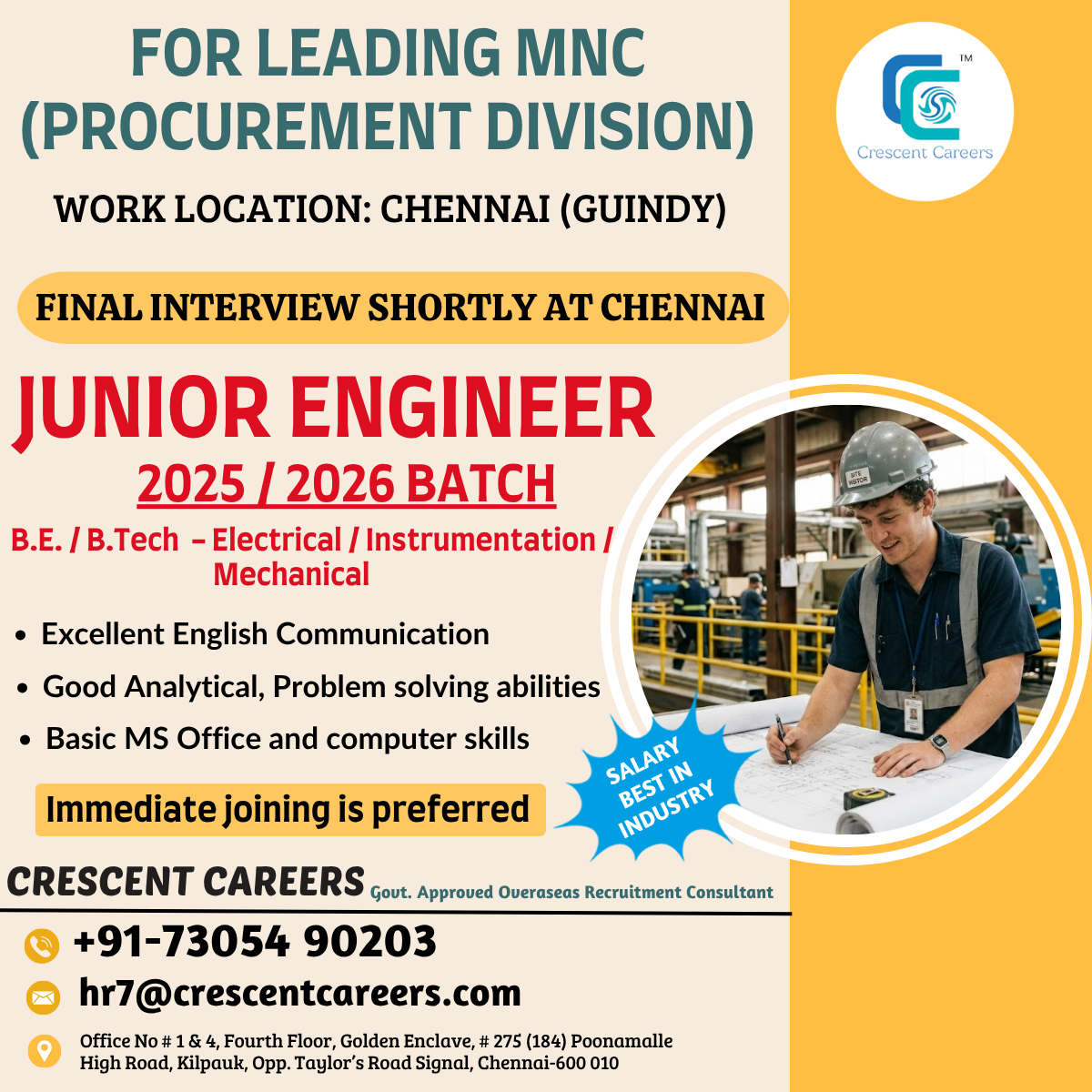 FRESHERS - JUNIOR ENGINEER - 2025 / 2026 BATCH