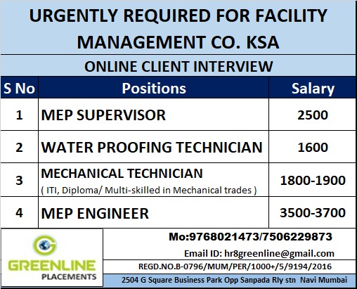 URGENTLY REQUIRED FOR FACILITY MANAGEMENT CO. KSA