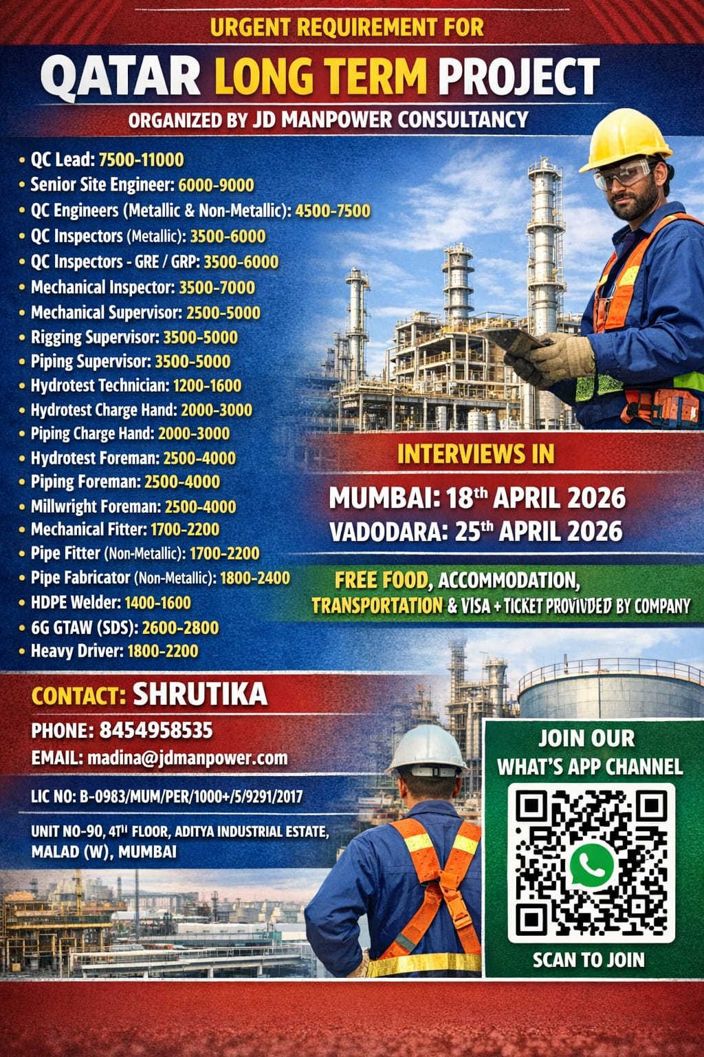 URGENT REQUIREMENT FOR QATAR LONG TERM PROJECT