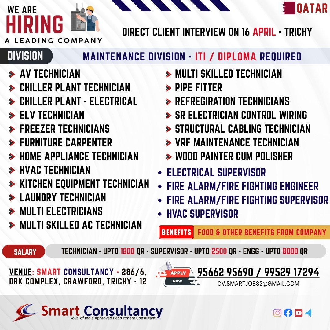 ? Qatar Jobs 2026 | Direct Interview Trichy | Gulf Job Chance  Company Name: AL MOAYYED  ? Direct Client Interview – 16 April | Trichy