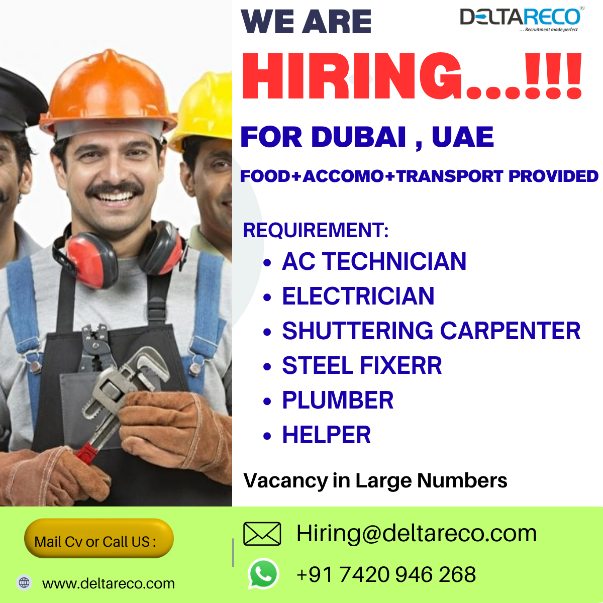 Hiring AC Technician in Very large Numbers for Dubai , UAE