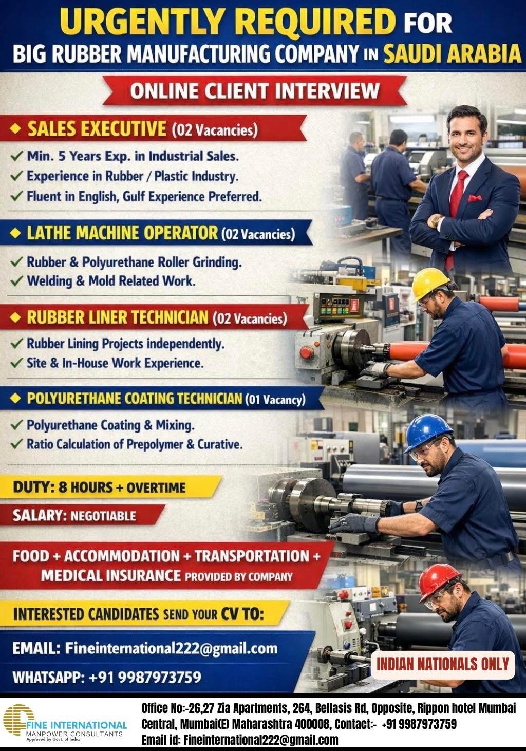 Urgently required for Saudi Arabia company