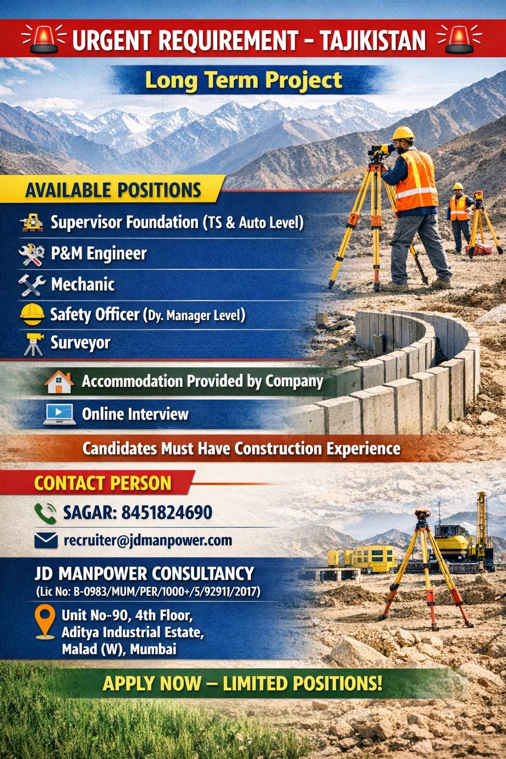 URGENT REQUIREMENT FOR  TAJIKISTAN LONG TERM PROJECT