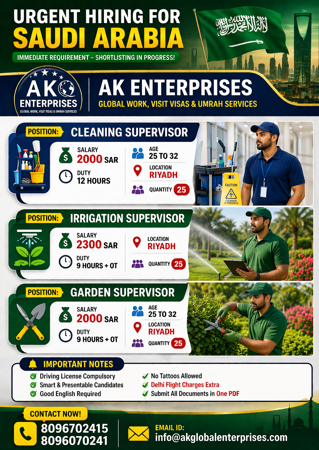 URGENT HIRING FOR SAUDI ARABIA- Multiple Categories
