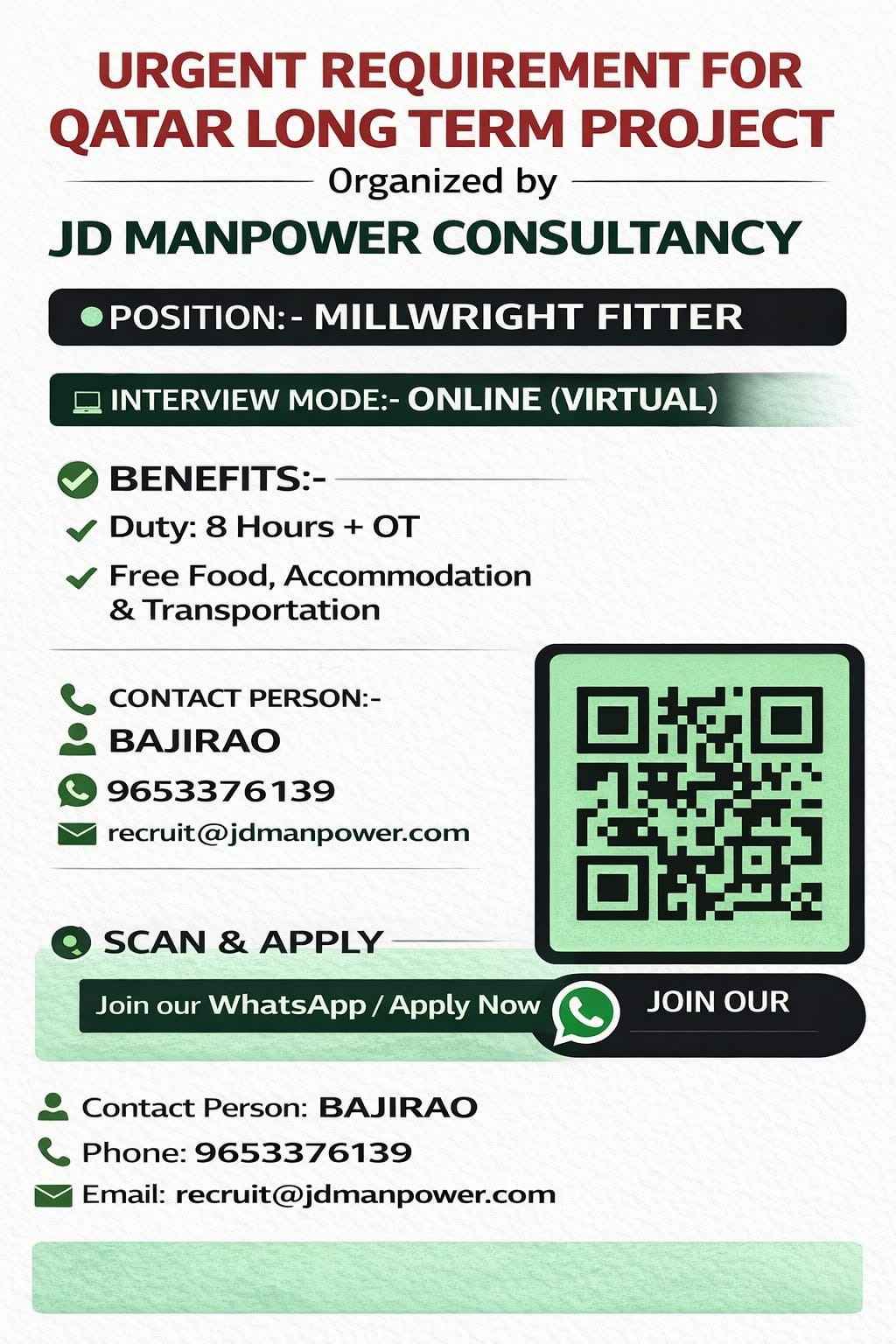 urgent requirement for qatar long term project