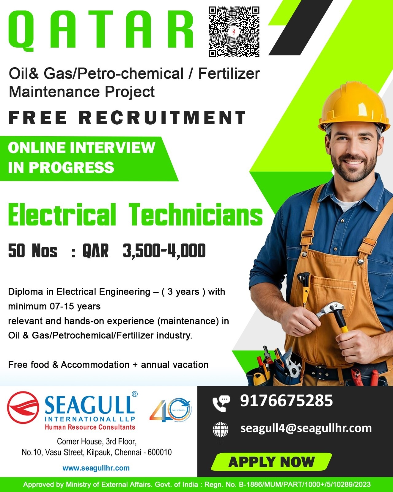 FREE & VERY URGENT REQUIREMENTS FOR  ELECTRICAL TECHNICIAN FOR OIL & GAS LONG TIME MAINTENANCE  PROJECT AT QATAR