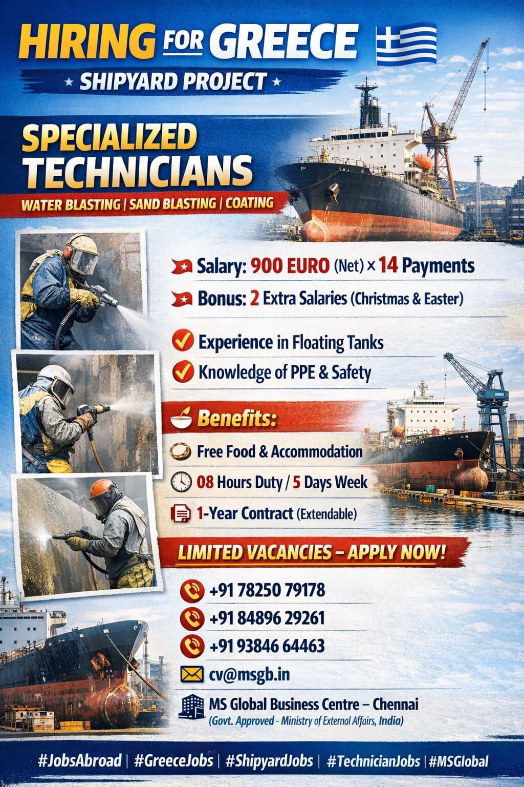 HIRING FOR GREECE ( BLASTING / COATING / PAINTING TECHNICIAN)