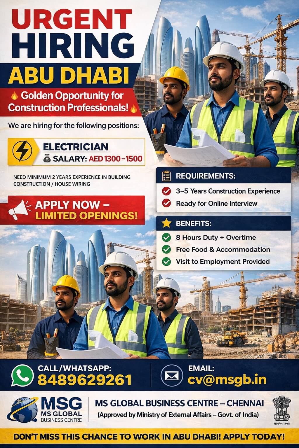 WANTED FOR ABUDHABI - ELECTRICIAN