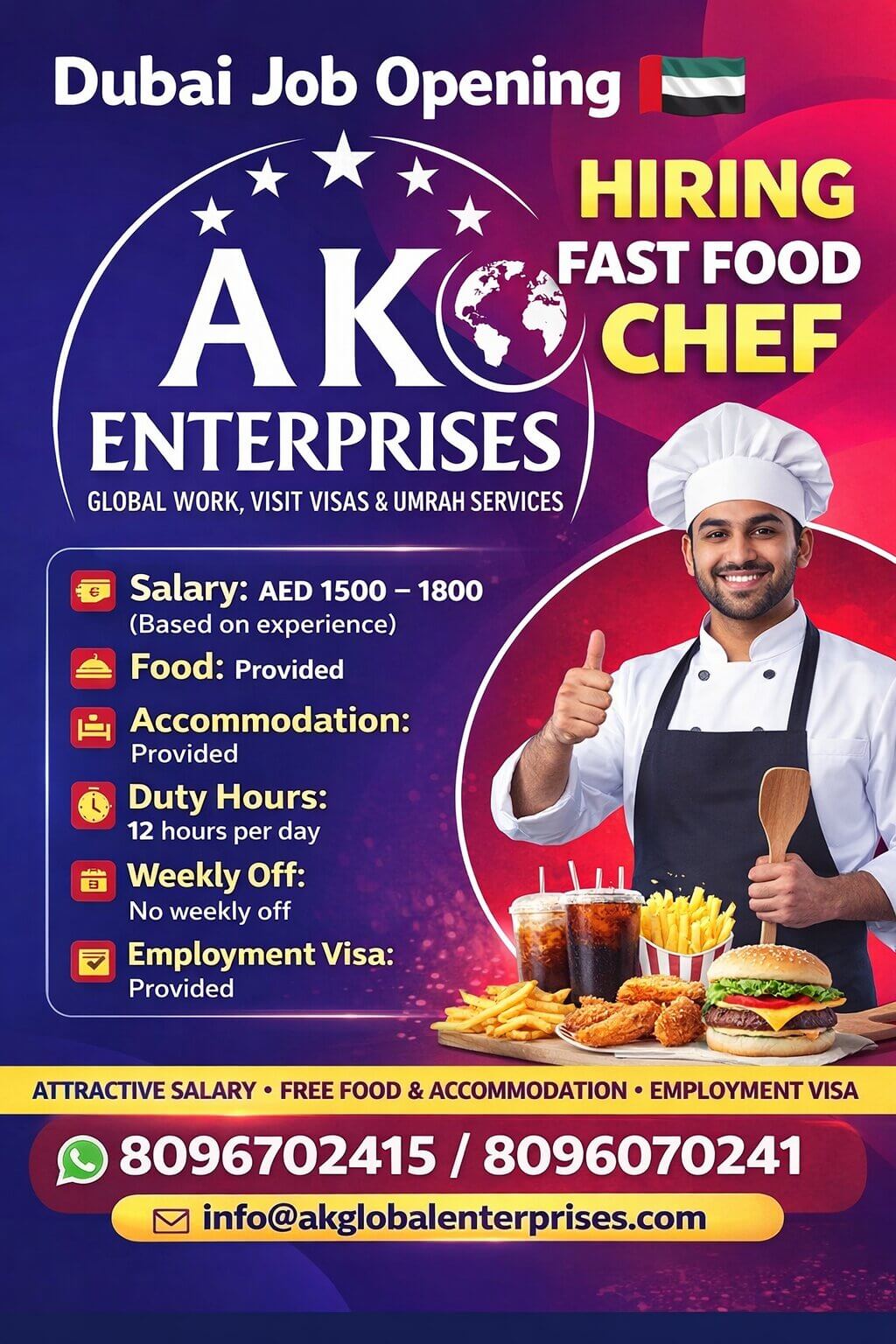 Dubai Job Opening ??  Position: Fast Food Chef for Cafeteria in Dubai