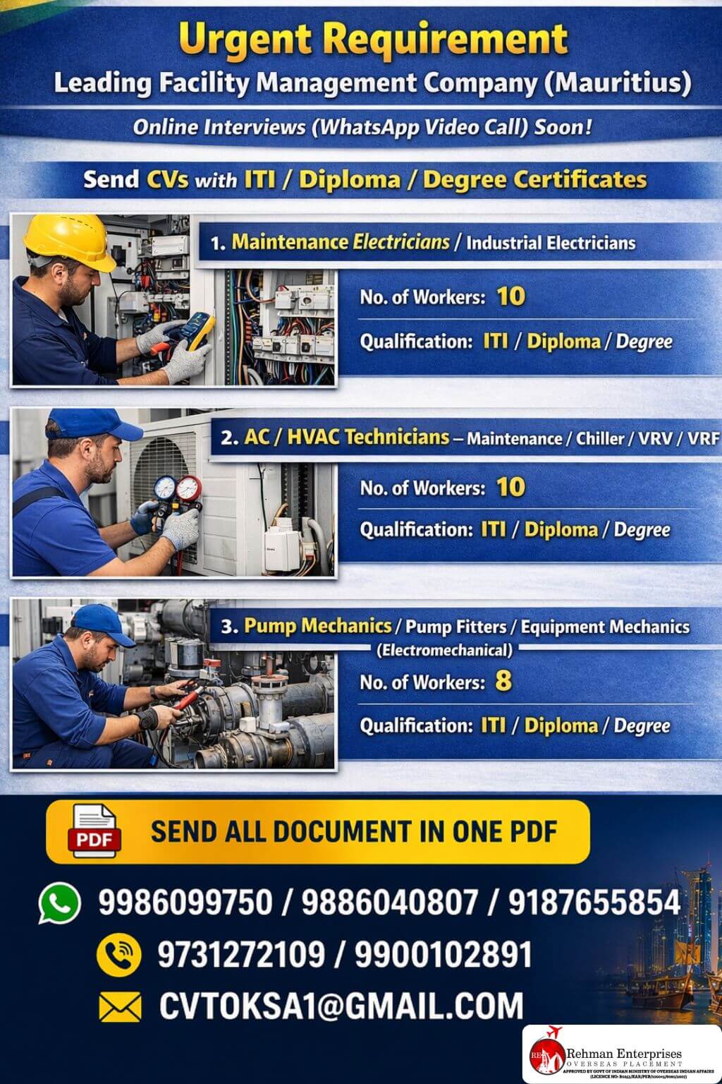 URGENTY REQUIREMENT FOR MAURITIUS