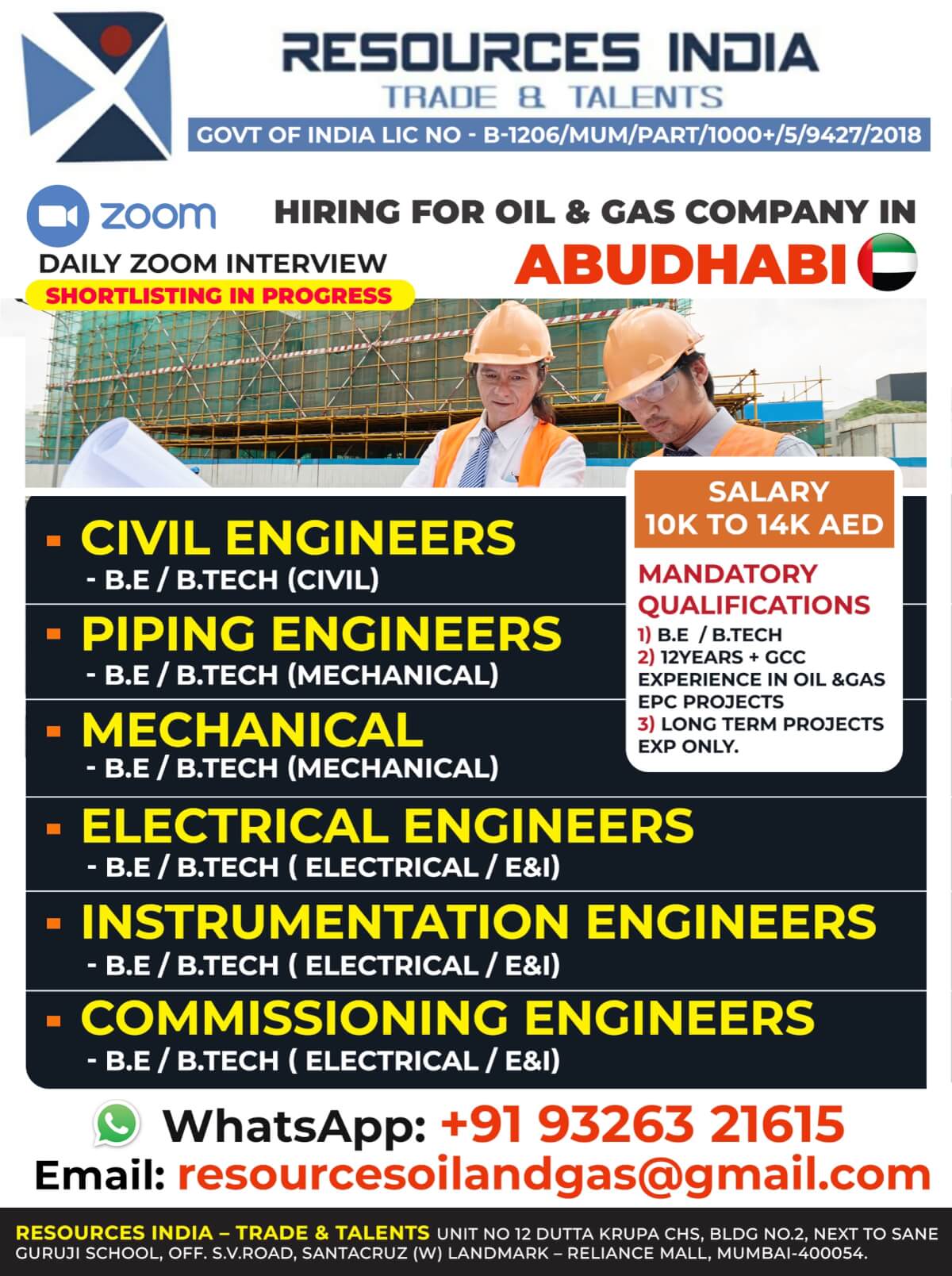 ?? HIRING FOR REPUTED CO IN ABU DHABI ??