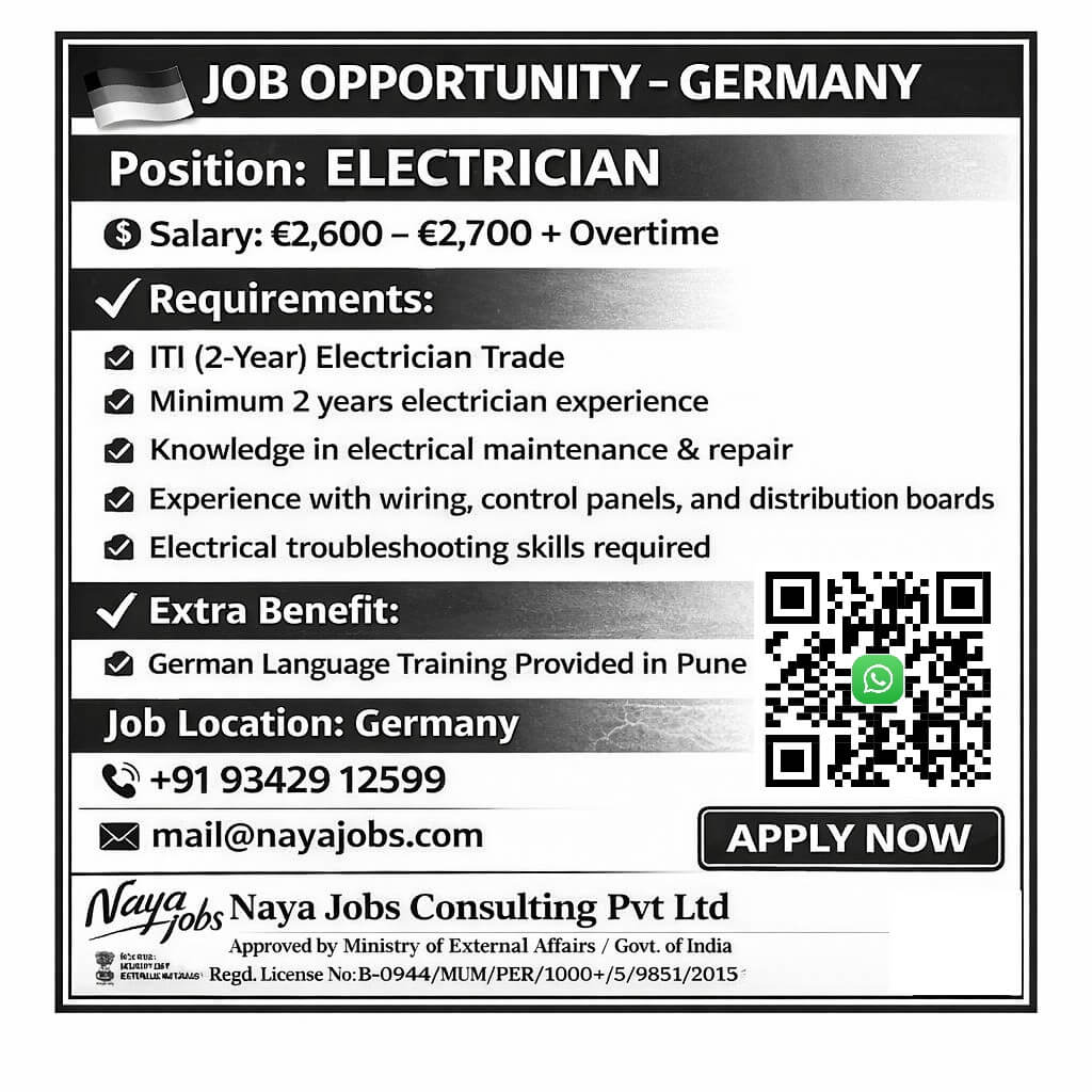 URGENT HIRING – ELECTRICIAN (GERMANY)